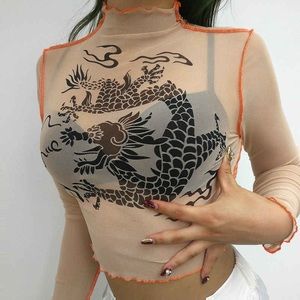 Mesh dragon top - long sleeve - orange